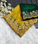 Yellow Art Silk Silver Sequin Work Crush Tissue Saree with Blouse piece