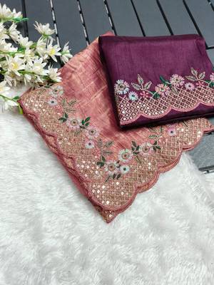 Heavy Crush Silk C Pallu Embroidery Sequences Work With Zari And Coding Work N Cut Work Border On Saree 1