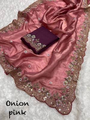Heavy Crush Silk C Pallu Embroidery Sequences Work With Zari And Coding Work N Cut Work Border On Saree 3
