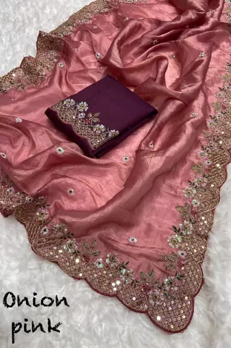 Heavy Crush Silk C Pallu Embroidery Sequences Work With Zari And Coding Work N Cut Work Border On Saree