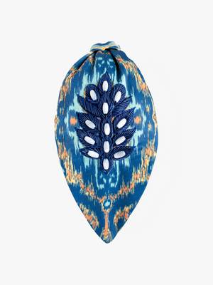 Navy Viscose Hand-Embroidered Peacock Charms Hairband 1