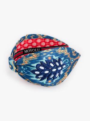 Navy Viscose Hand-Embroidered Peacock Charms Hairband 2