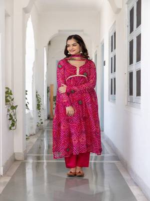Pink cotton embroidered kurta Set 1