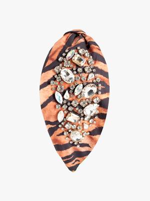 Captivating Copper Glitter Tiger Print Hairband with hand embroidery details 1