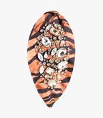 Captivating Copper Glitter Tiger Print Hairband with hand embroidery details