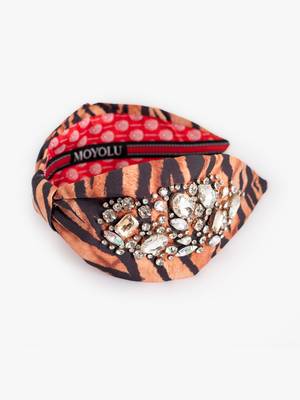 Captivating Copper Glitter Tiger Print Hairband with hand embroidery details 2
