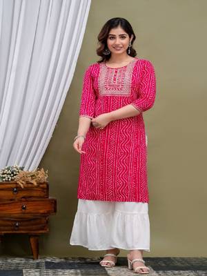 Pink cotton embroidered kurti with pant 1