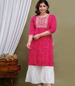 Pink cotton embroidered kurti with pant