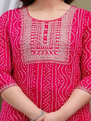 Pink cotton embroidered kurti with pant 2