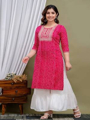 Pink cotton embroidered kurti with pant 3