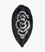 Elegant Noir Black Velvet Hairband with Hand-Embroidered Silver Sequins