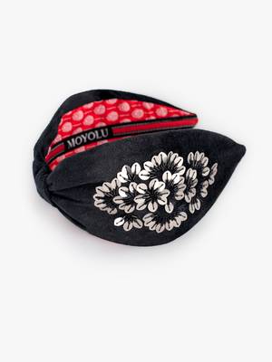 Elegant Noir Black Velvet Hairband with Hand-Embroidered Silver Sequins 2