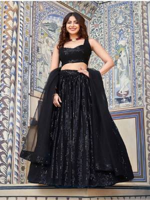 Classiques Dupion Silk Sequin Embroidered Black Lehenga Choli 1