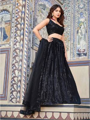 Classiques Dupion Silk Sequin Embroidered Black Lehenga Choli 2
