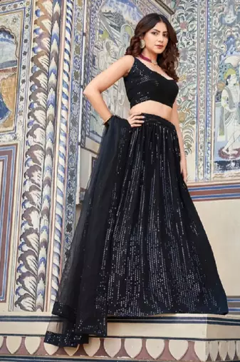 Classiques Dupion Silk Sequin Embroidered Black Lehenga Choli