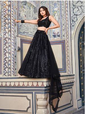 Classiques Dupion Silk Sequin Embroidered Black Lehenga Choli 3