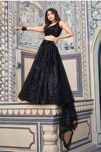 Classiques Dupion Silk Sequin Embroidered Black Lehenga Choli