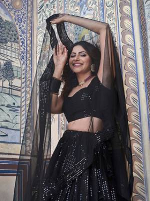 Classiques Dupion Silk Sequin Embroidered Black Lehenga Choli 4