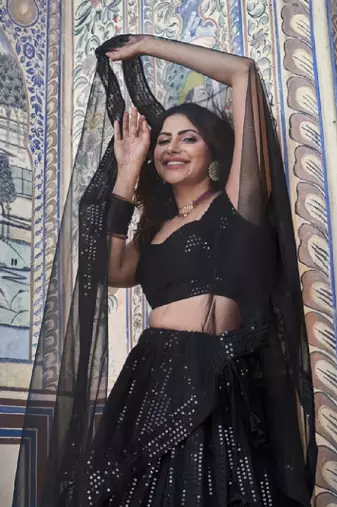 Classiques Dupion Silk Sequin Embroidered Black Lehenga Choli