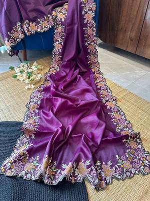 Purple New Trending Tussar Silk Designer Party Were Work Saree 1