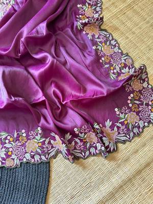 Purple New Trending Tussar Silk Designer Party Were Work Saree 5