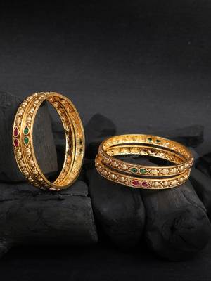 Set of 4 gold plated stone studded traditional bangles 1