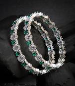 Women rhodium-plated green stone-studded bangles