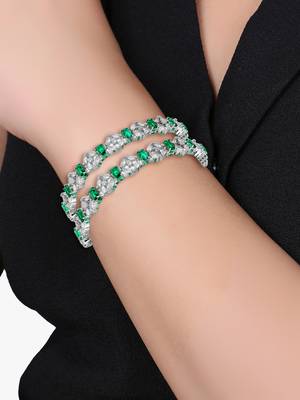 Women rhodium-plated green stone-studded bangles 2