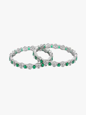 Women rhodium-plated green stone-studded bangles 3