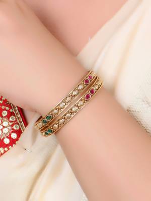 Set of 4 gold plated stone studded traditional bangles 2