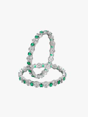 Women rhodium-plated green stone-studded bangles 4