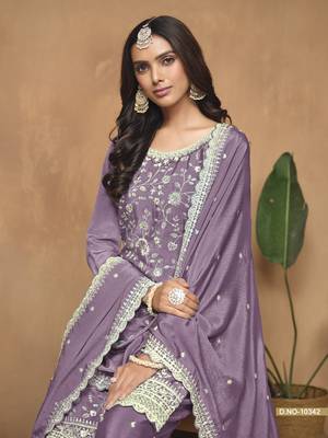 Purple embroidered chinnon sharara suit with chinnon dupatta 4