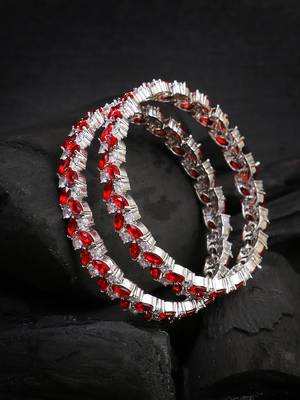 Women rhodium-plated red stone-studded bangles 1