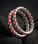 Women rhodium-plated red stone-studded bangles