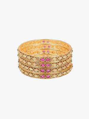 Set of 4 gold plated stone studded traditional bangles 3