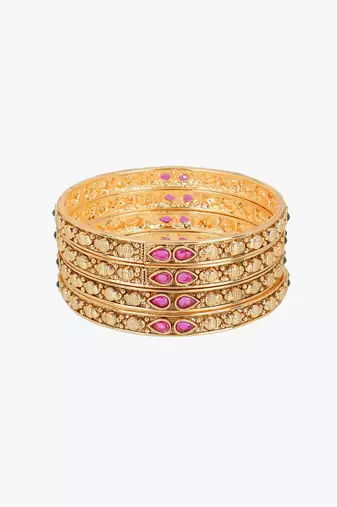 Set of 4 gold plated stone studded traditional bangles