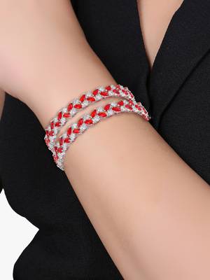 Women rhodium-plated red stone-studded bangles 2