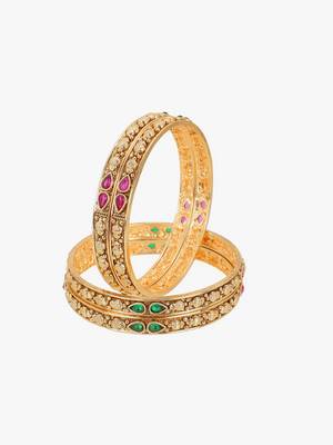 Set of 4 gold plated stone studded traditional bangles 4