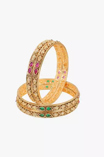 Set of 4 gold plated stone studded traditional bangles