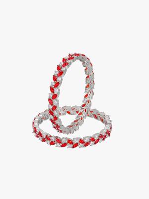 Women rhodium-plated red stone-studded bangles 3