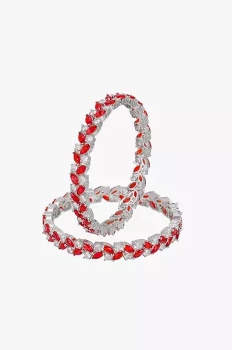 Women rhodium-plated red stone-studded bangles
