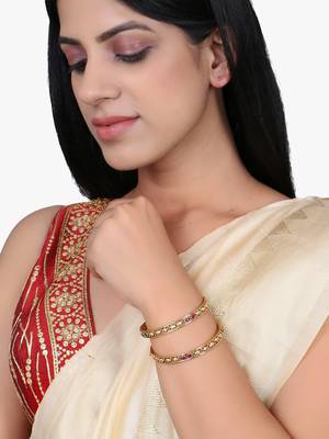 Set of 4 gold plated stone studded traditional bangles 5