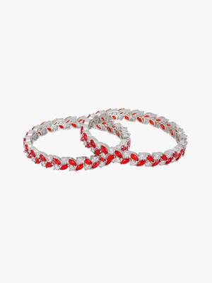 Women rhodium-plated red stone-studded bangles 4
