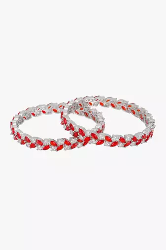 Women rhodium-plated red stone-studded bangles