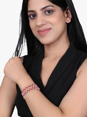 Women rhodium-plated red stone-studded bangles 5