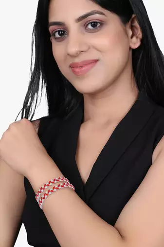 Women rhodium-plated red stone-studded bangles