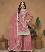 Peach color chinnon sharara suits with chinnon dupatta