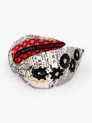 Printed Canvas Headband with Shimmering Hand-Embroidered Sequins 2