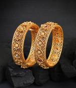 Women gold plated stone studded flower design bangles