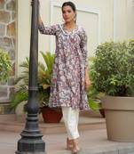 Vaasva women cream printed kurta set with solid pants